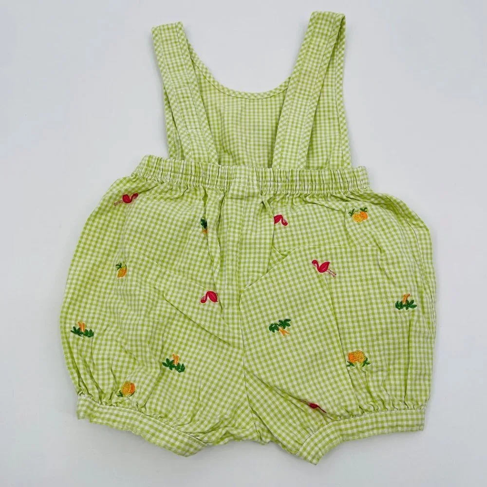 Gymboree Gingham Embroidered Romper Size 3-6 M Tropical Flamingo‎ Palm Tree